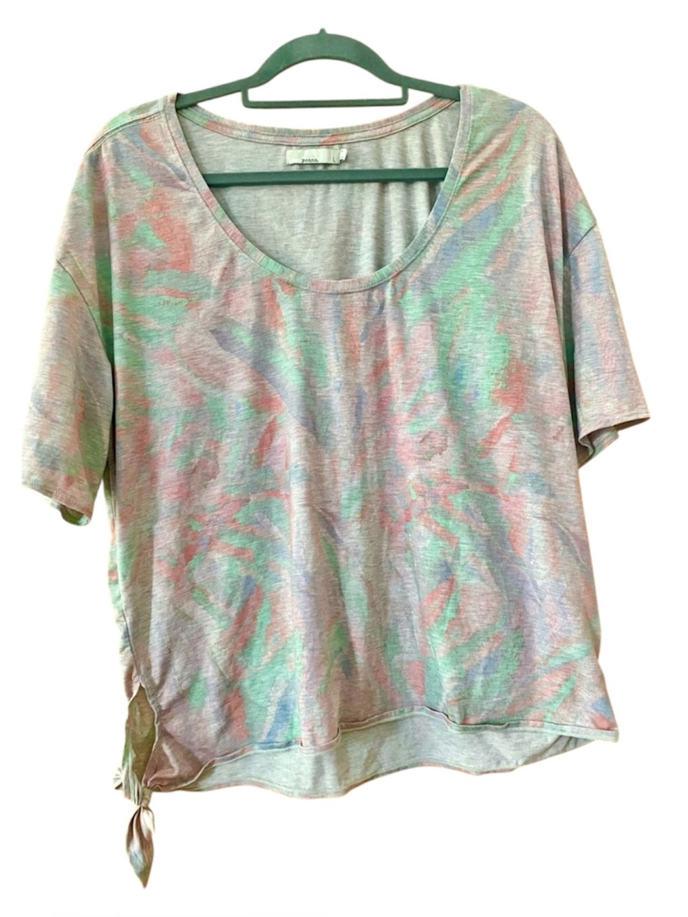 prAna Pastel Abstract Side Tie Tee Large TENCEL Lyocell Relaxed Top